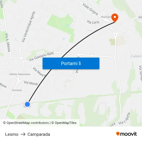 Lesmo to Camparada map