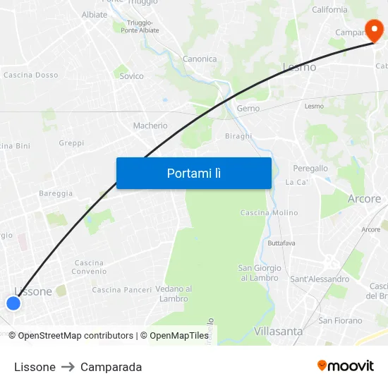Lissone to Camparada map