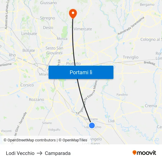 Lodi Vecchio to Camparada map