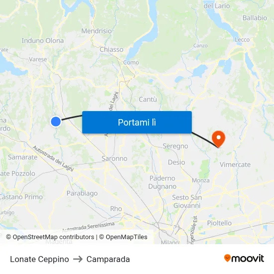 Lonate Ceppino to Camparada map