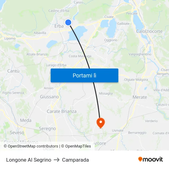 Longone Al Segrino to Camparada map