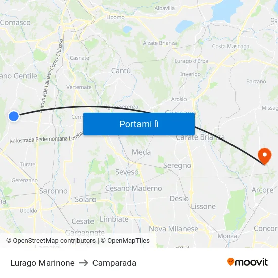 Lurago Marinone to Camparada map