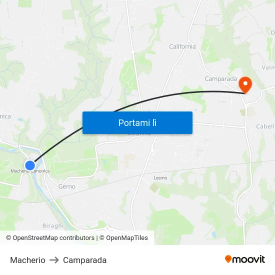 Macherio to Camparada map