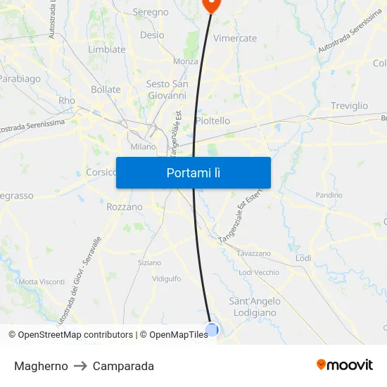 Magherno to Camparada map