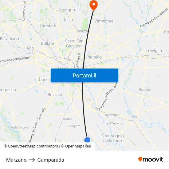 Marzano to Camparada map