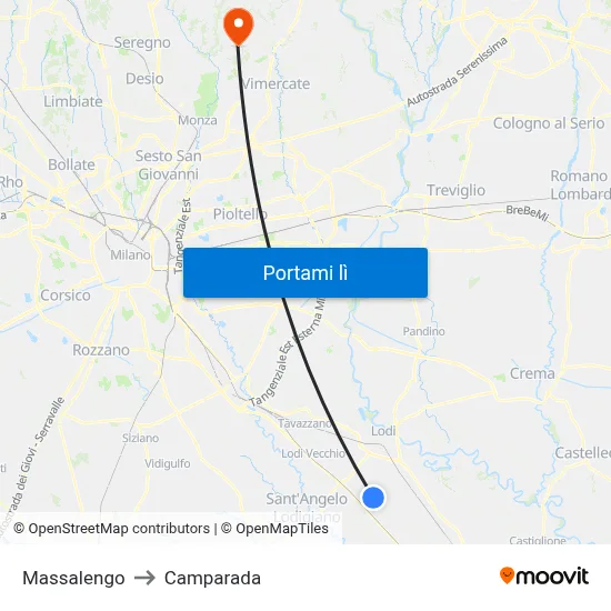 Massalengo to Camparada map