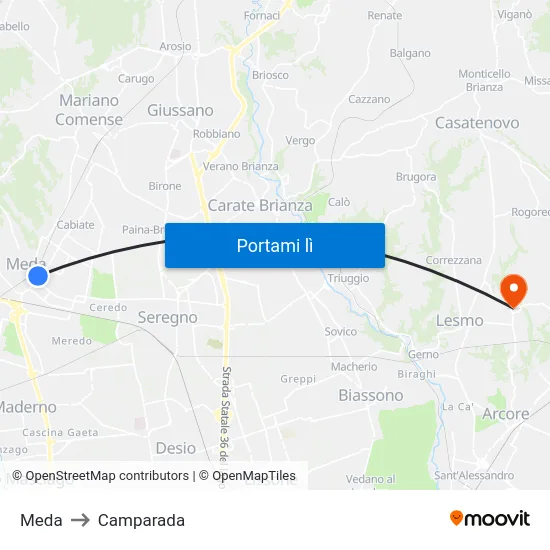 Meda to Camparada map