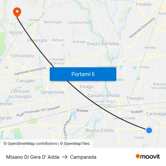 Misano Di Gera D' Adda to Camparada map