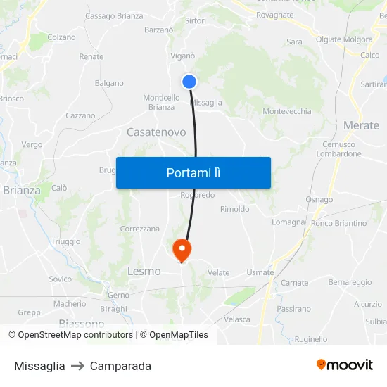 Missaglia to Camparada map