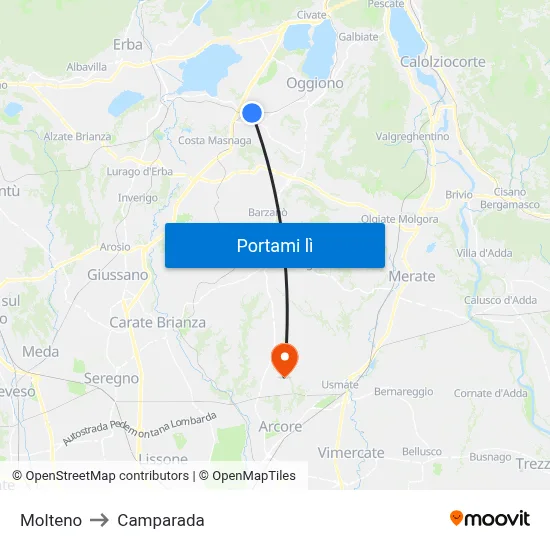 Molteno to Camparada map