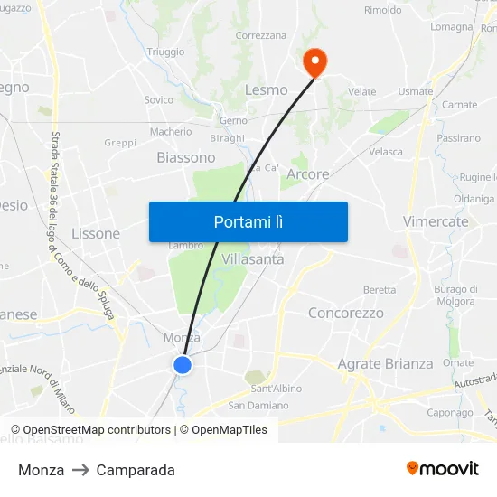 Monza to Camparada map