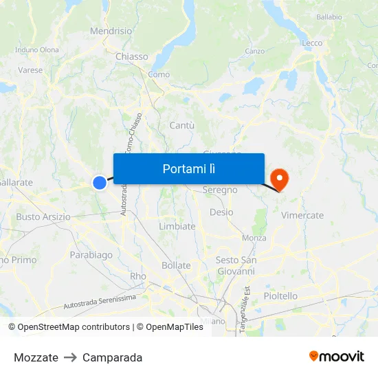 Mozzate to Camparada map