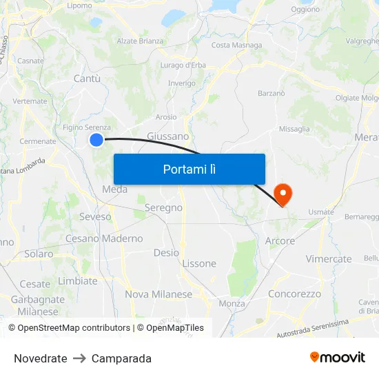 Novedrate to Camparada map