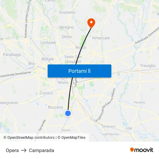 Opera to Camparada map