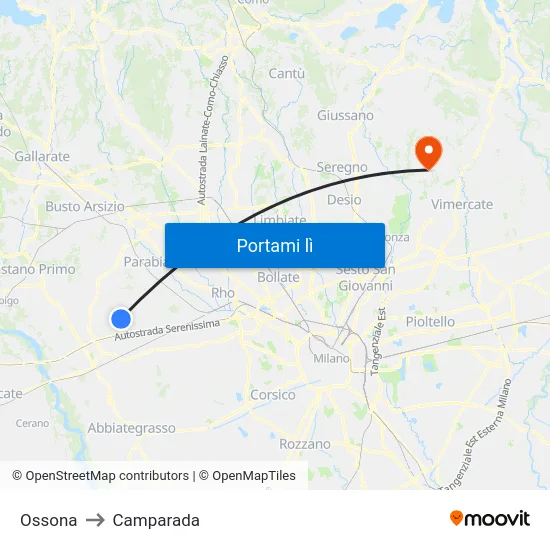 Ossona to Camparada map