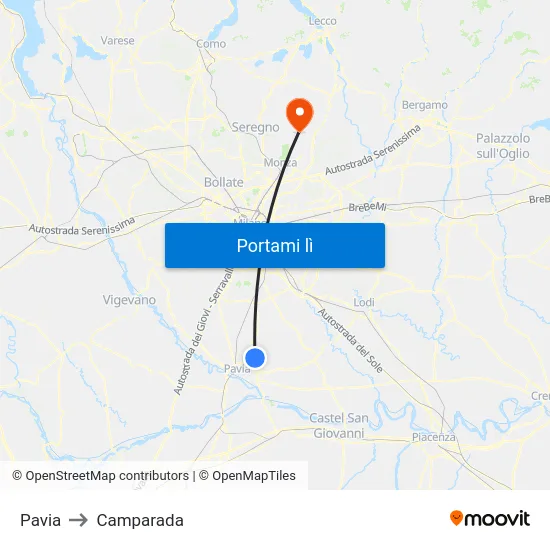 Pavia to Camparada map