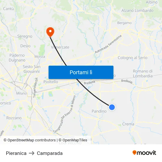Pieranica to Camparada map
