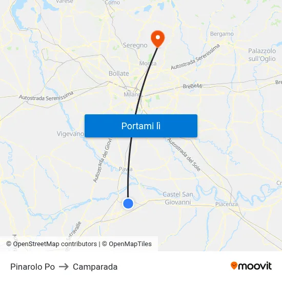 Pinarolo Po to Camparada map