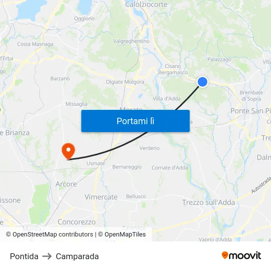 Pontida to Camparada map