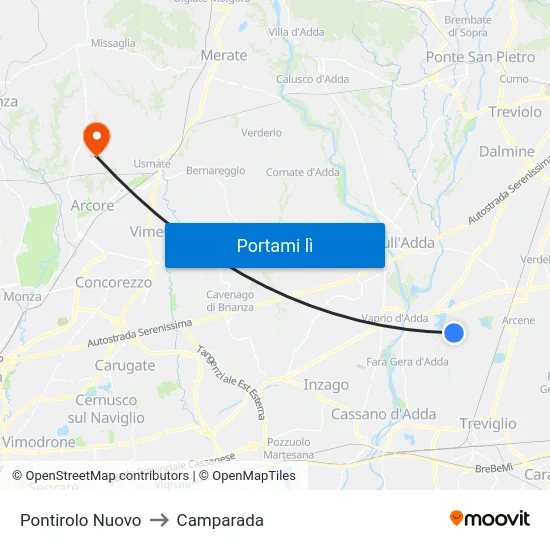 Pontirolo Nuovo to Camparada map