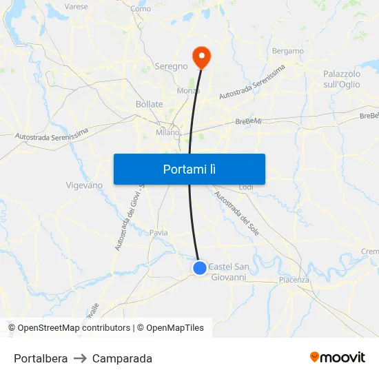 Portalbera to Camparada map