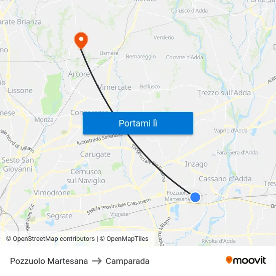 Pozzuolo Martesana to Camparada map