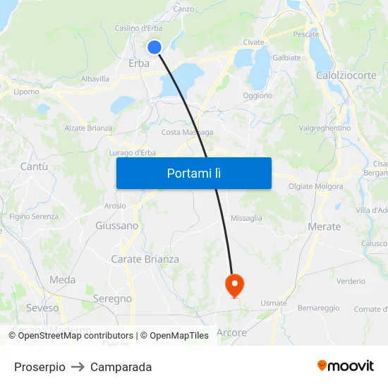 Proserpio to Camparada map