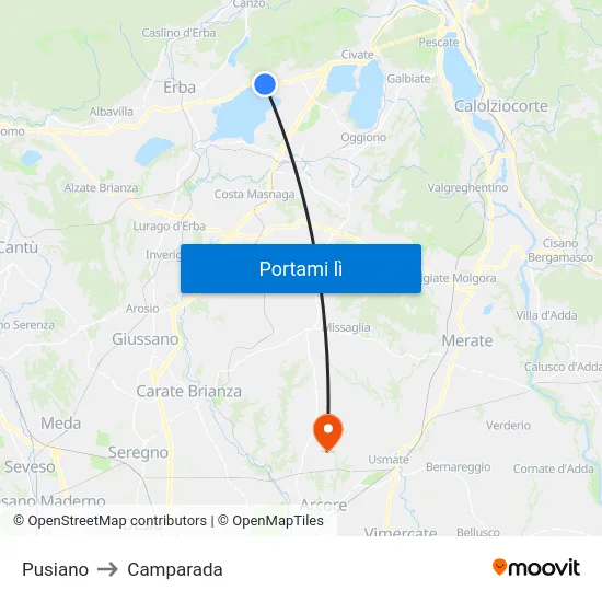 Pusiano to Camparada map