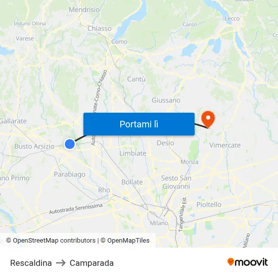 Rescaldina to Camparada map