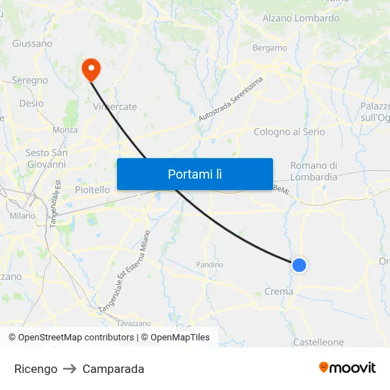 Ricengo to Camparada map