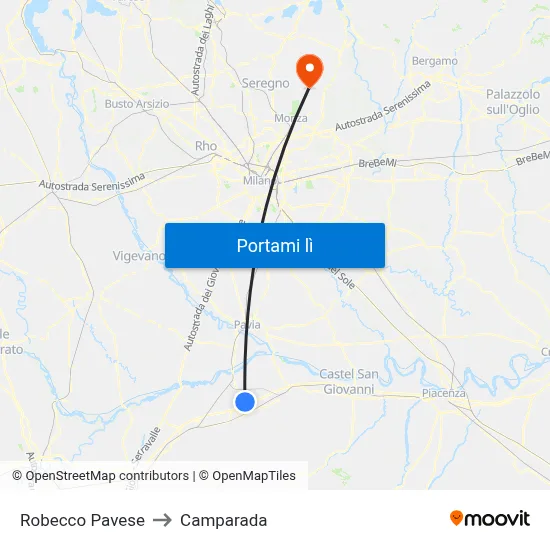 Robecco Pavese to Camparada map