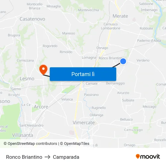 Ronco Briantino to Camparada map