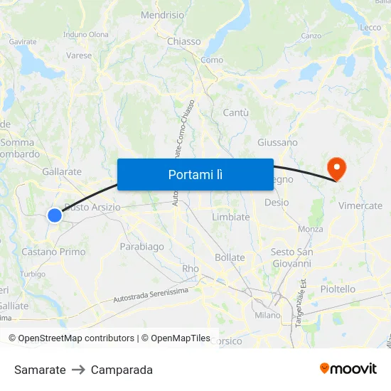 Samarate to Camparada map