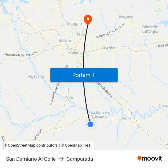 San Damiano Al Colle to Camparada map