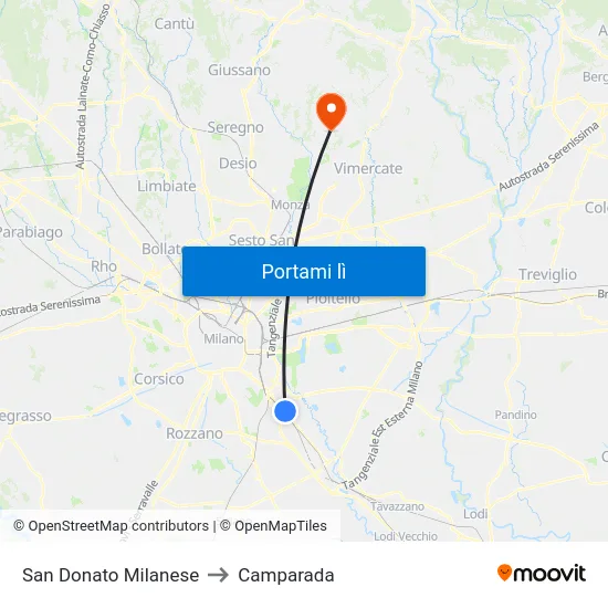 San Donato Milanese to Camparada map