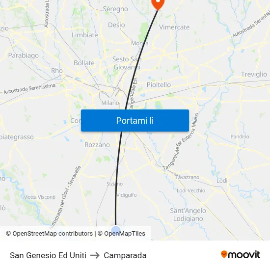 San Genesio Ed Uniti to Camparada map