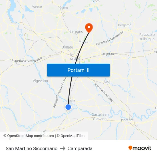 San Martino Siccomario to Camparada map