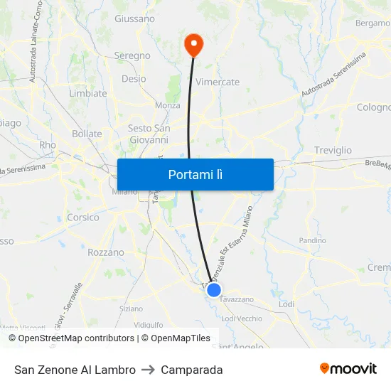 San Zenone Al Lambro to Camparada map