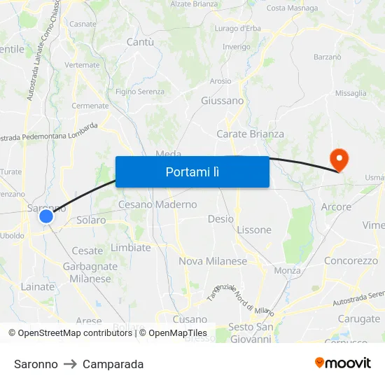 Saronno to Camparada map
