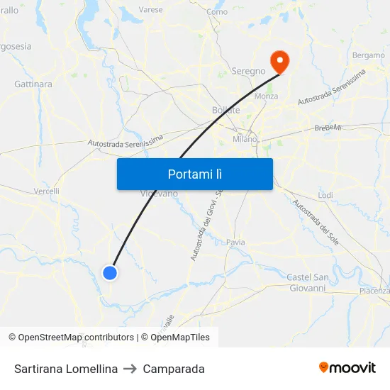 Sartirana Lomellina to Camparada map