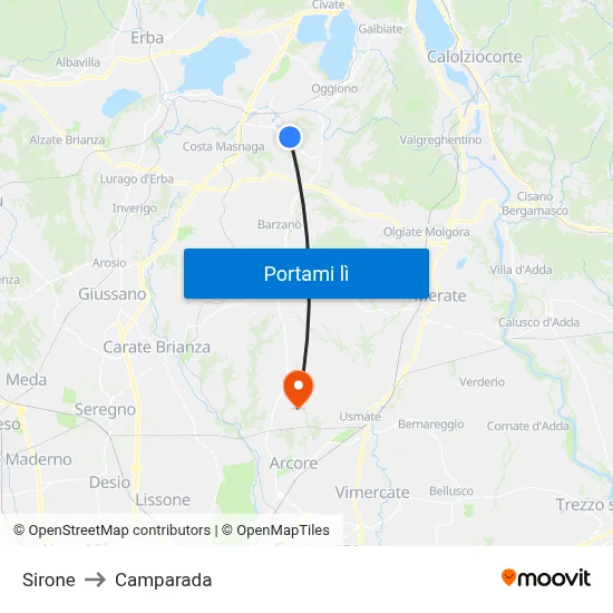 Sirone to Camparada map