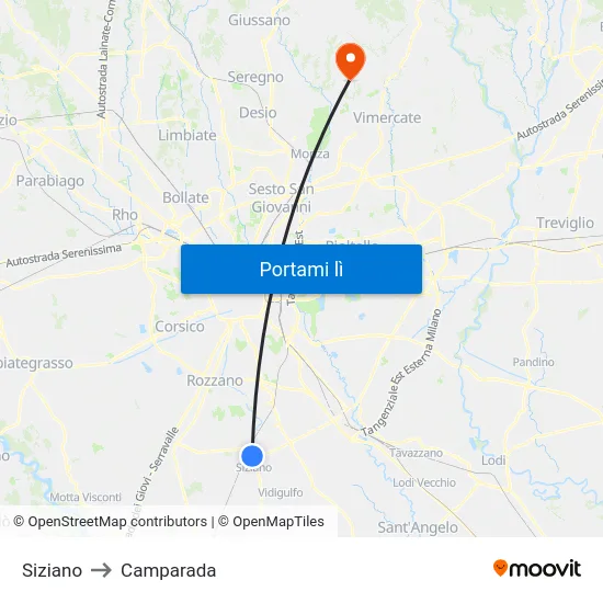 Siziano to Camparada map