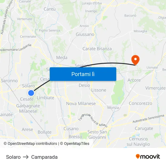 Solaro to Camparada map