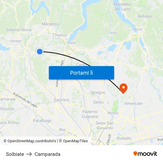 Solbiate to Camparada map