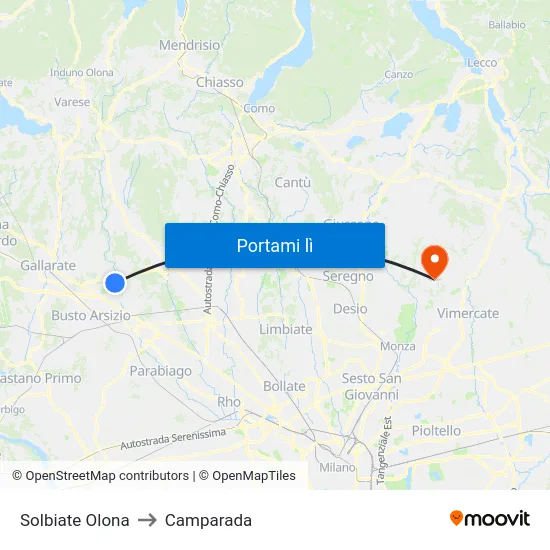 Solbiate Olona to Camparada map