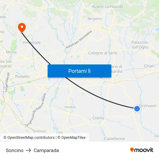 Soncino to Camparada map
