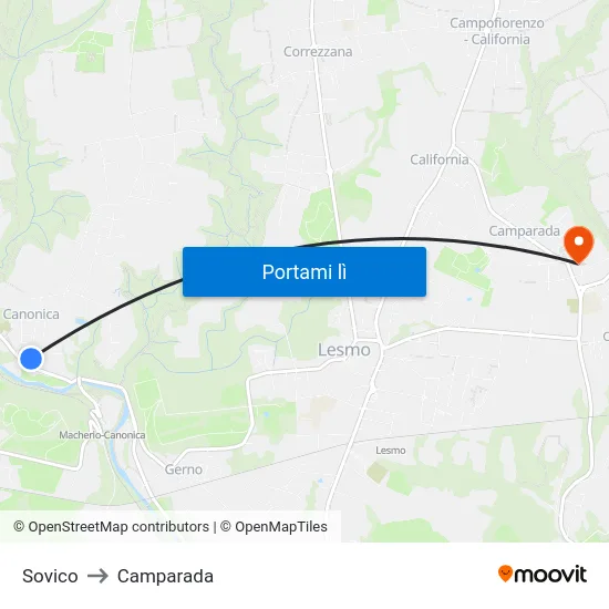 Sovico to Camparada map