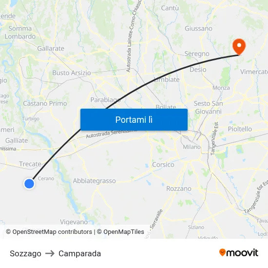 Sozzago to Camparada map