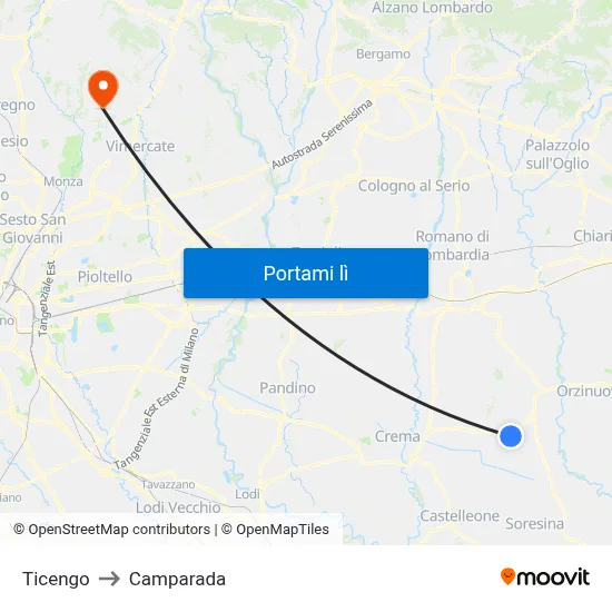 Ticengo to Camparada map
