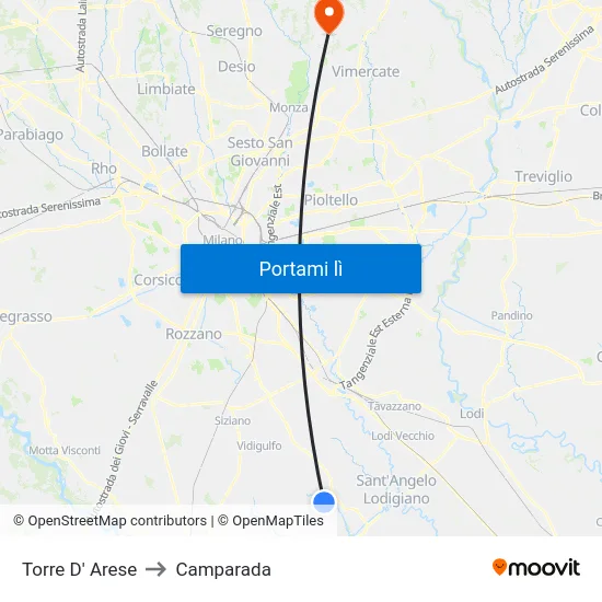 Torre D' Arese to Camparada map